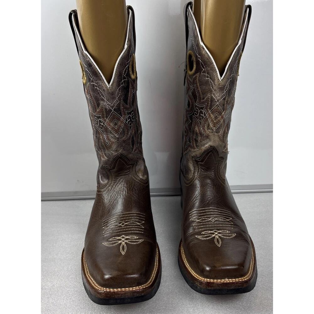 Alex Cowboy Boots Mens 11 Brown Two Toned Leather Sqaure Toe Western Boots